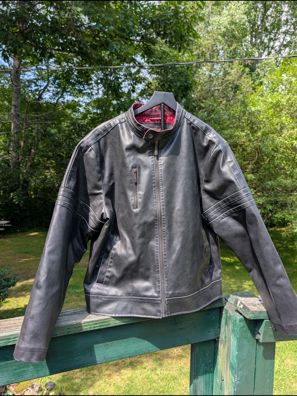 Men's Brave Souls Y2K Black Faux Leather Zip Jacket with Stand Collar